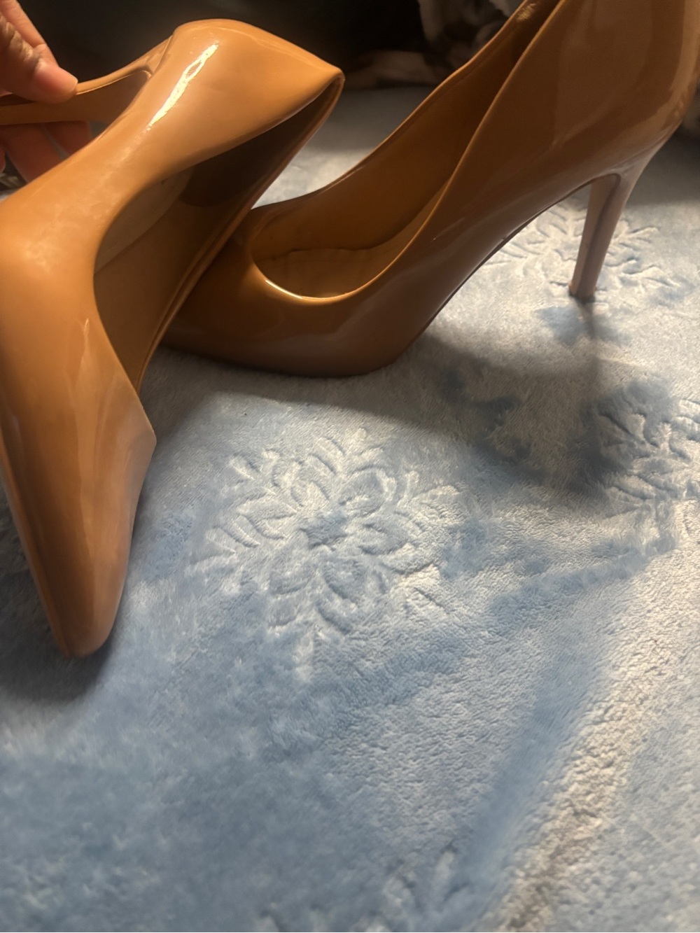 Patent Pointed-Toe Stiletto Pumps in Tan Patent